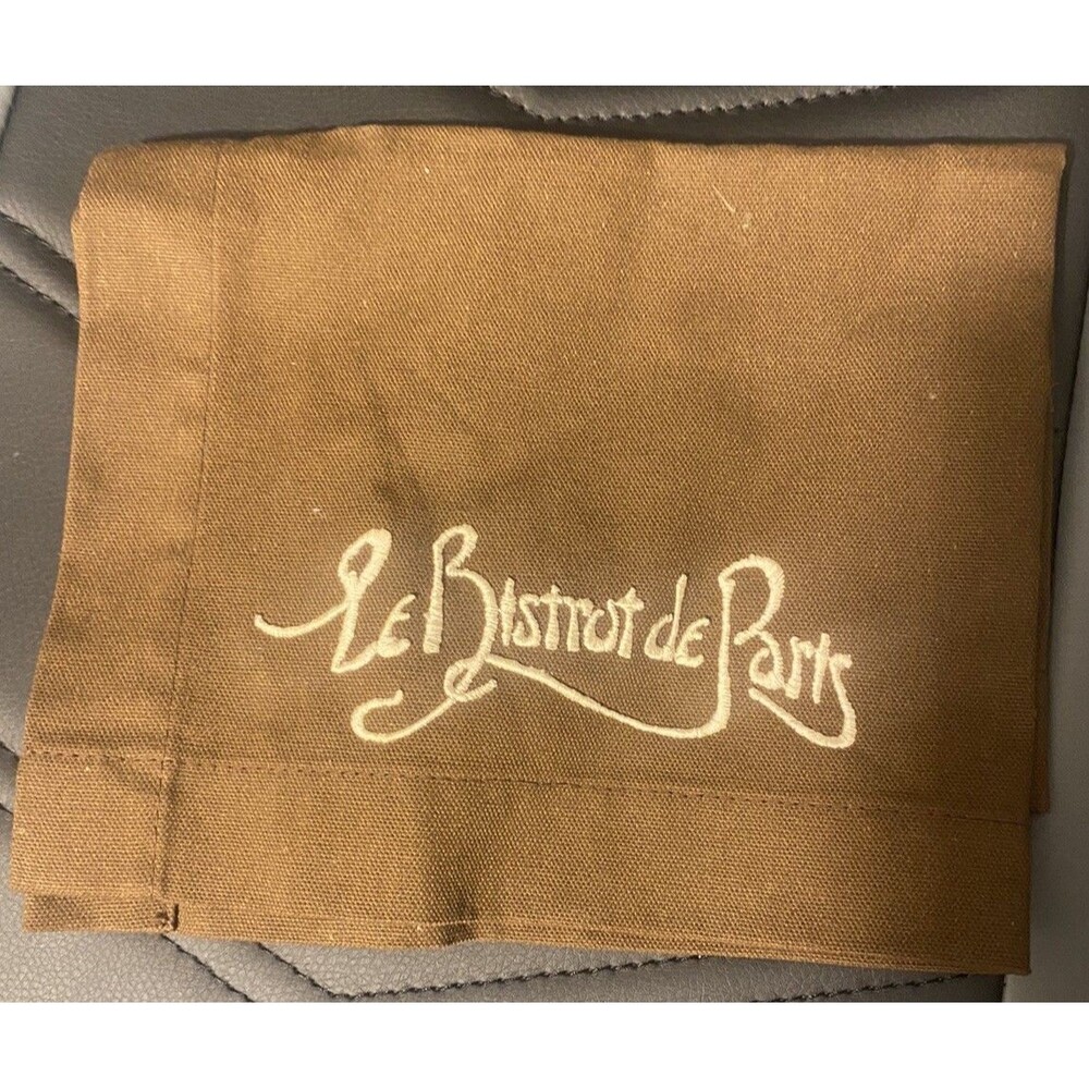 Vintage Le Bistrot de Paris Restaurant Cloth Placemat Napkin Brown Embroidered